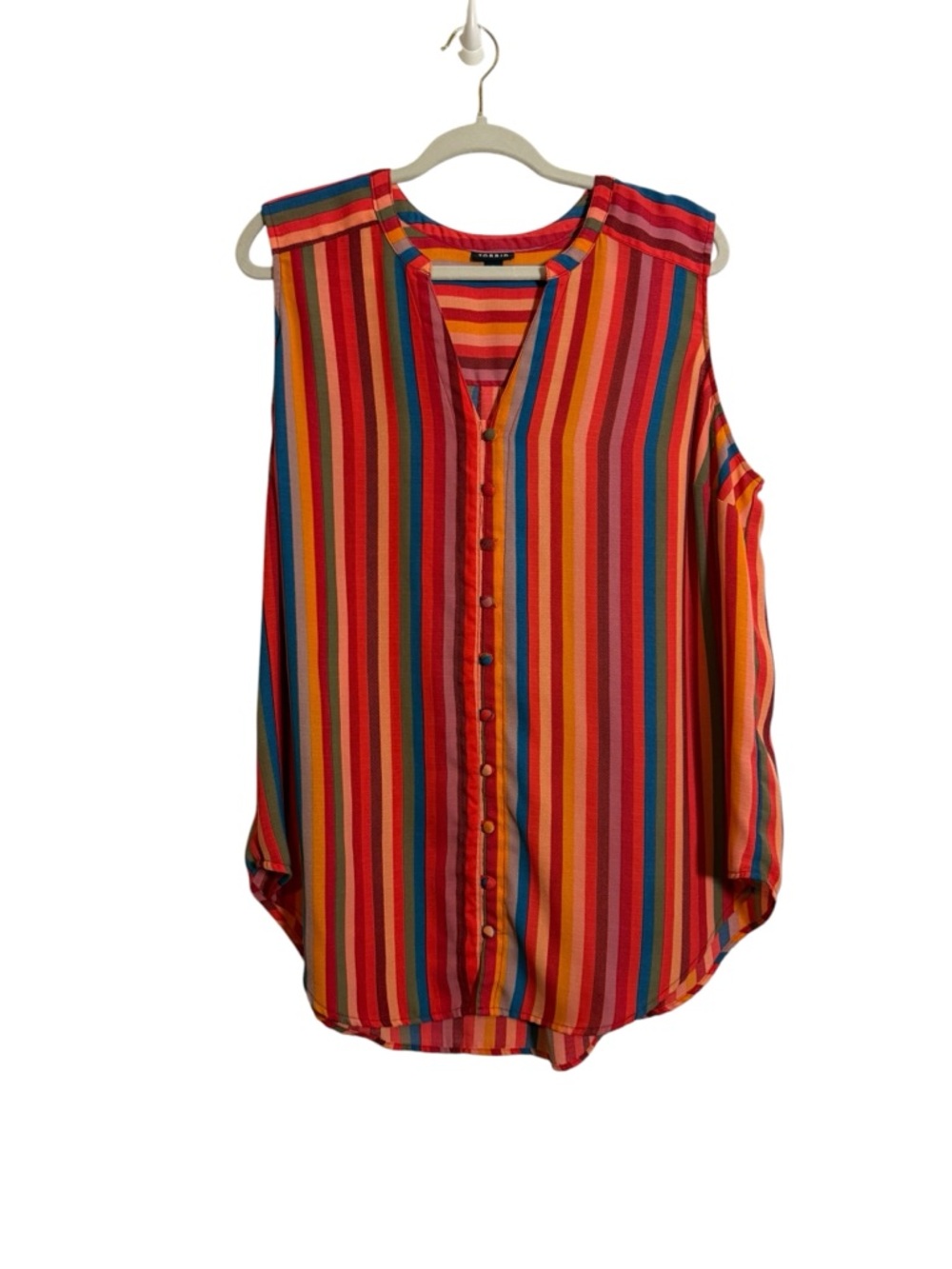 Torrid Multicolor Vertical Stripe Button-Front Sleeveless Top sz 2X